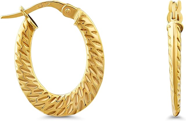 Miore oval hoop earrings in 9 karat 375 yellow gold shiny with structure, size 20 mm