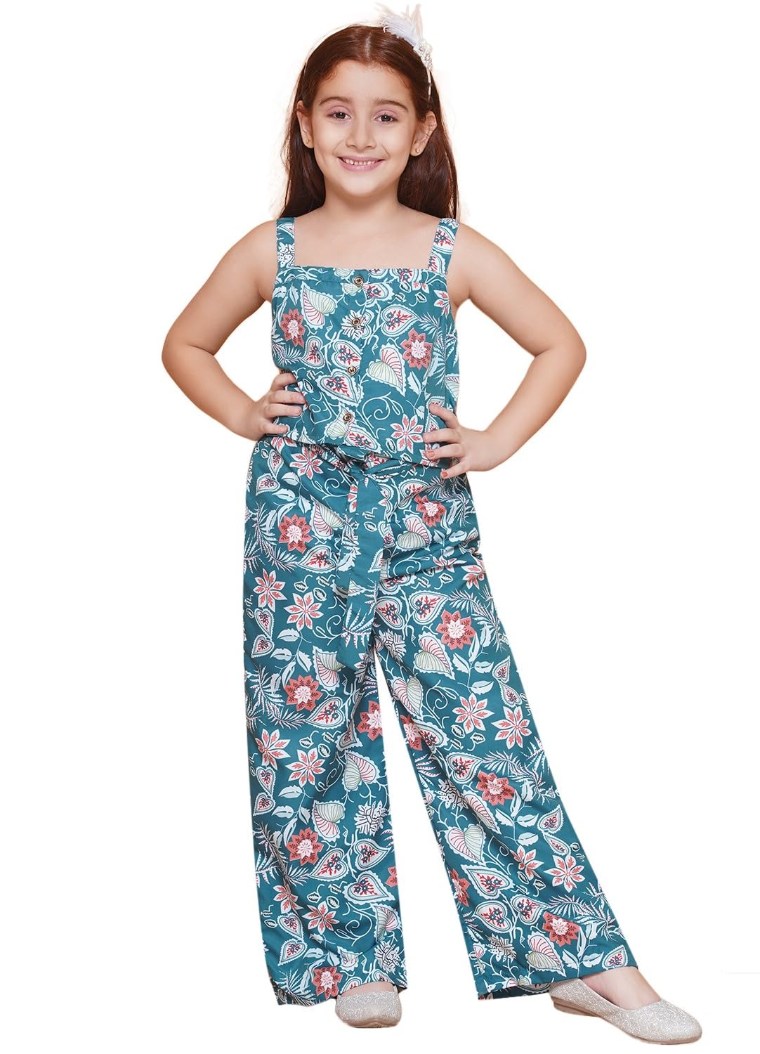 Arshia Fashions Girls Jumpsuit Style Top with Palazzos for 3-14 Years Blue