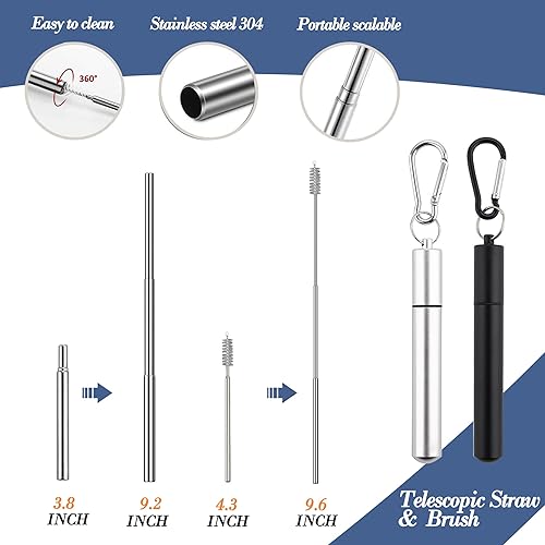 Miniatura 4 de Utensilios portátiles reutilizables de viaje con estuche, juego de cubiertos de viaje para camping, palillos chinos y pajilla, cubiertos, juego de