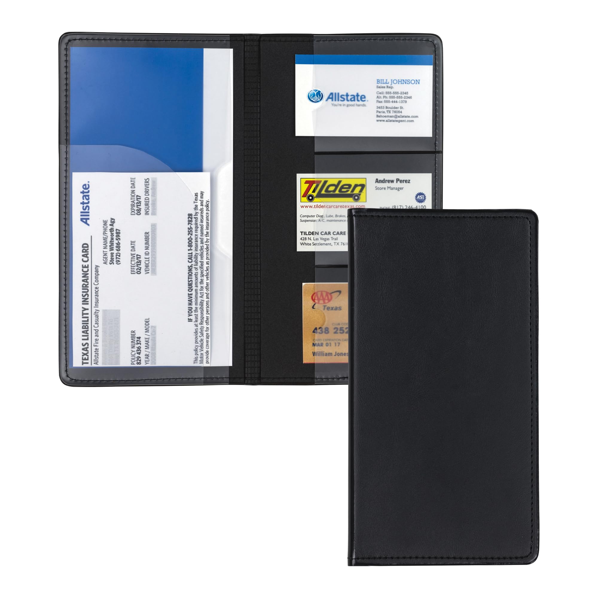 Samsill Car Registration Holder - Vehicle Glovebox Organizer Wallet for Insurance Documents, Key Contact Information Cards, and More, Black