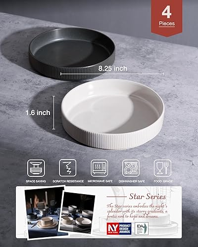 Miniatura 9 de famiware Star - Cuencos para pasta de 8.25 pulgadas, juego de 4 cuencos grandes para cena, platos para ensalada, cuencos poco profundos para comer,