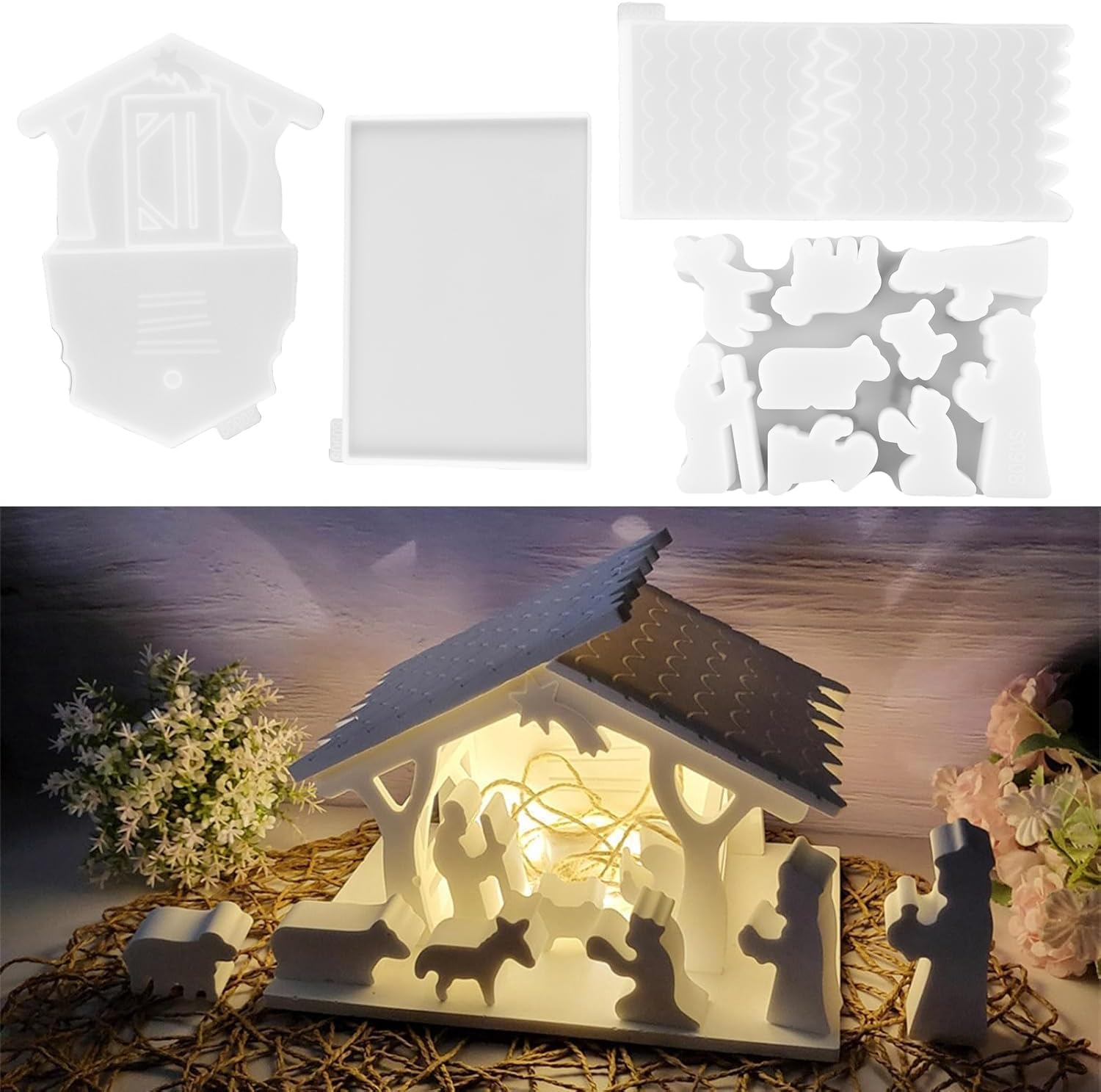 Christmas Silicone Molds, Nativity Scene Candle Mold Set, Jesus Family Resin Molds for DIY Epoxy Casting Home Party Religious Decoration Supplies (C)