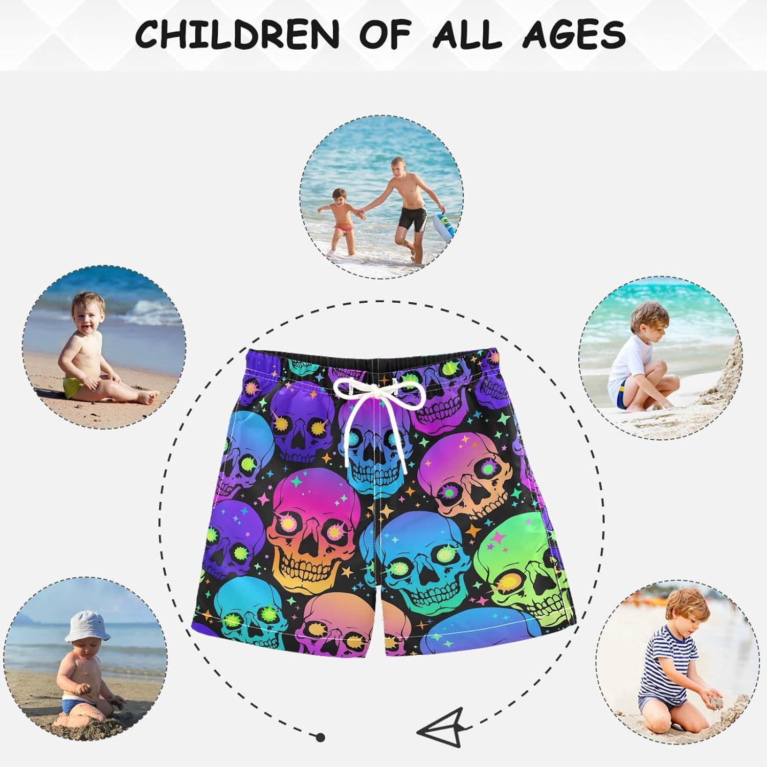 visesunny Boys Casual Board Shorts Funny Floral Boys' Swim Trunks Beach Shorts Little Kids Bathing Suit