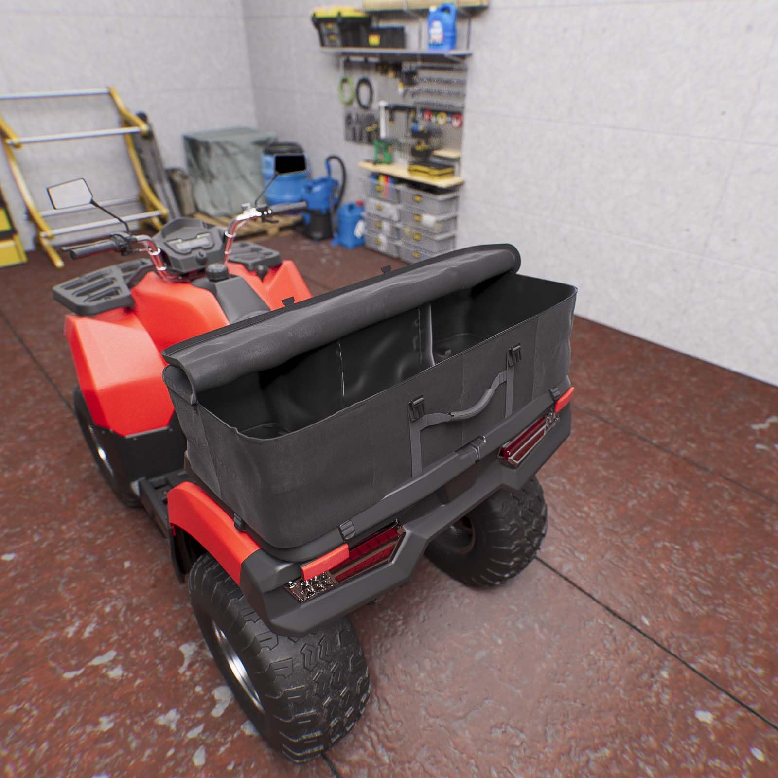 QLS Borsa per ATV, Montaggio Posteriore, Tasca Quadrupla con Tasca Speciale per Cartella, Nero, 93 x 27 x 43 cm
