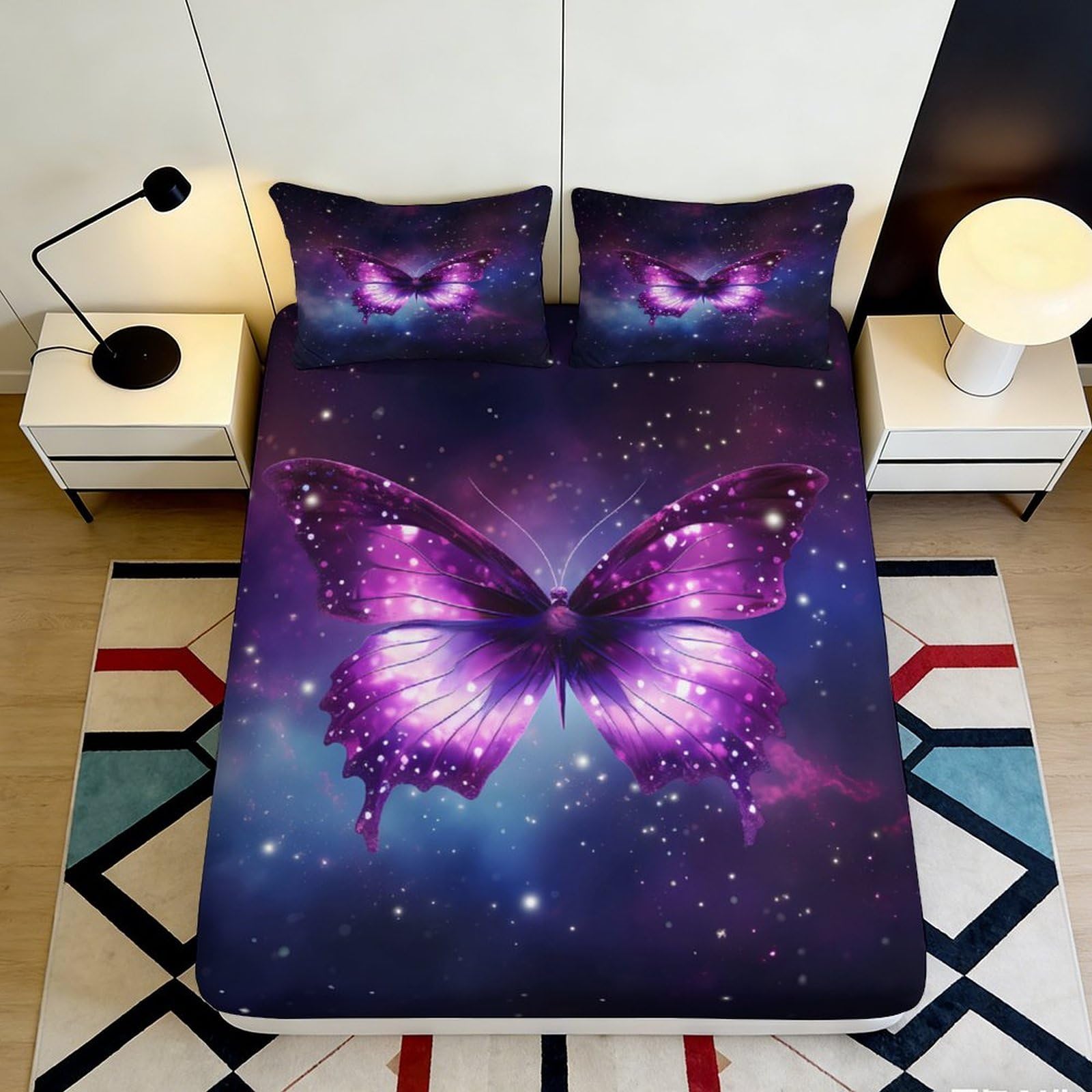 3D Printed Dreamy Butterfly Fitted Sheet Microfiber Deep Pocket Non-Slip Bedding Dream Butterfly Mattress Fitted Cover Washable for Bedroom 90x200x25cm