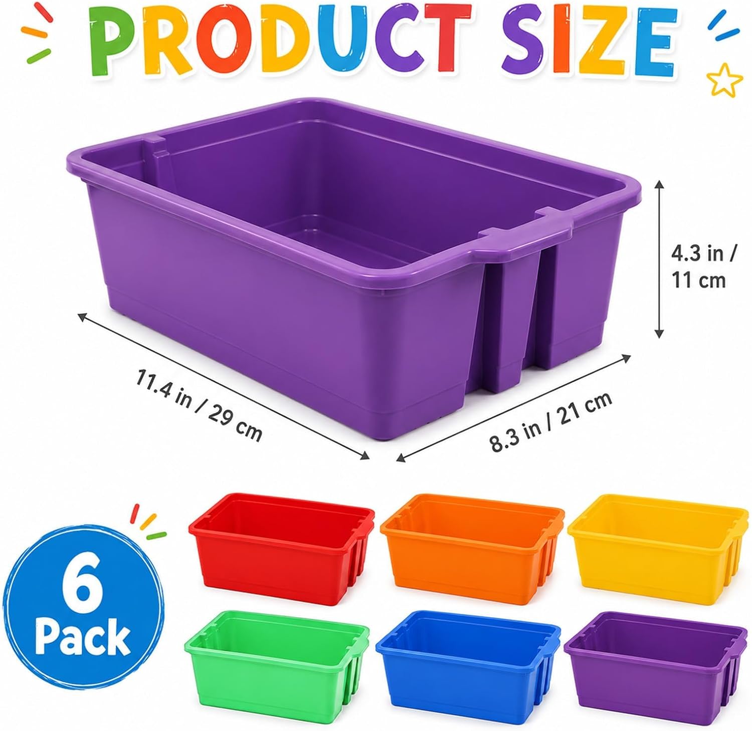 gisgfim 6 Pack Classroom Stacking Bins Stackable Plastic Book Bin Durable Storage Book Bins Plastic Stackable Organizer Spacious Books Bin for Classroom Home Storage, Office Supplies(Rainbow)