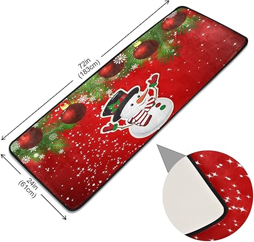 Miniatura 5 de Alfombra de camino de Navidad, alfombra roja de muñeco de nieve de Navidad, tapete antideslizante para cocina, alfombra de área suave para baño