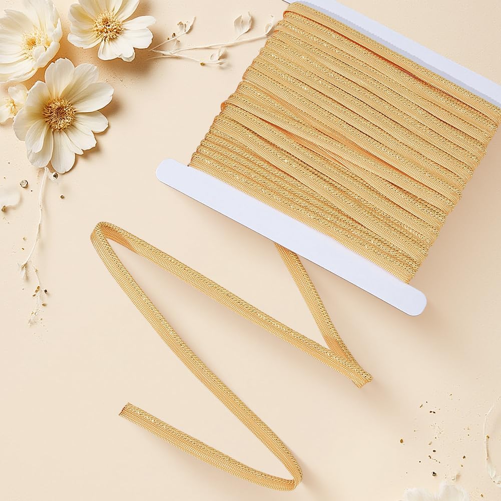 16.67 Yards 3/8 Inch Gold Braid Ribbon Upholstery Trim Woven Cord with Lip Ribbons Twist Polyester Rope Fabric Bulk Tape Accessory for Sewing Making Pillow Costume Curtain DIY Crafts Supply