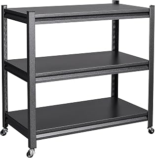 Garage Storage Shelves Heavy Duty, 3-Tier Metal Shelving Unit with Wheels, Large Capacity Racks and Shelving, Utility Shelf for Kitchen Basement Warehouse, Black, (ZWJ-0715)