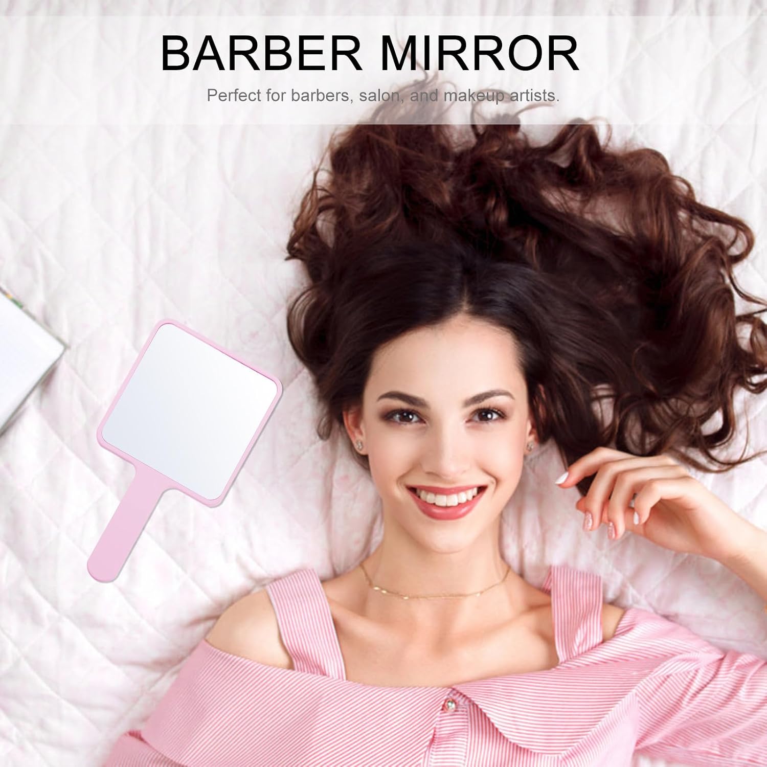 Handheld Cosmetic Mirror with Handle Portable Pink Makeup Mirror for Women Travel Vanity Compact Beauty Accessory image 4