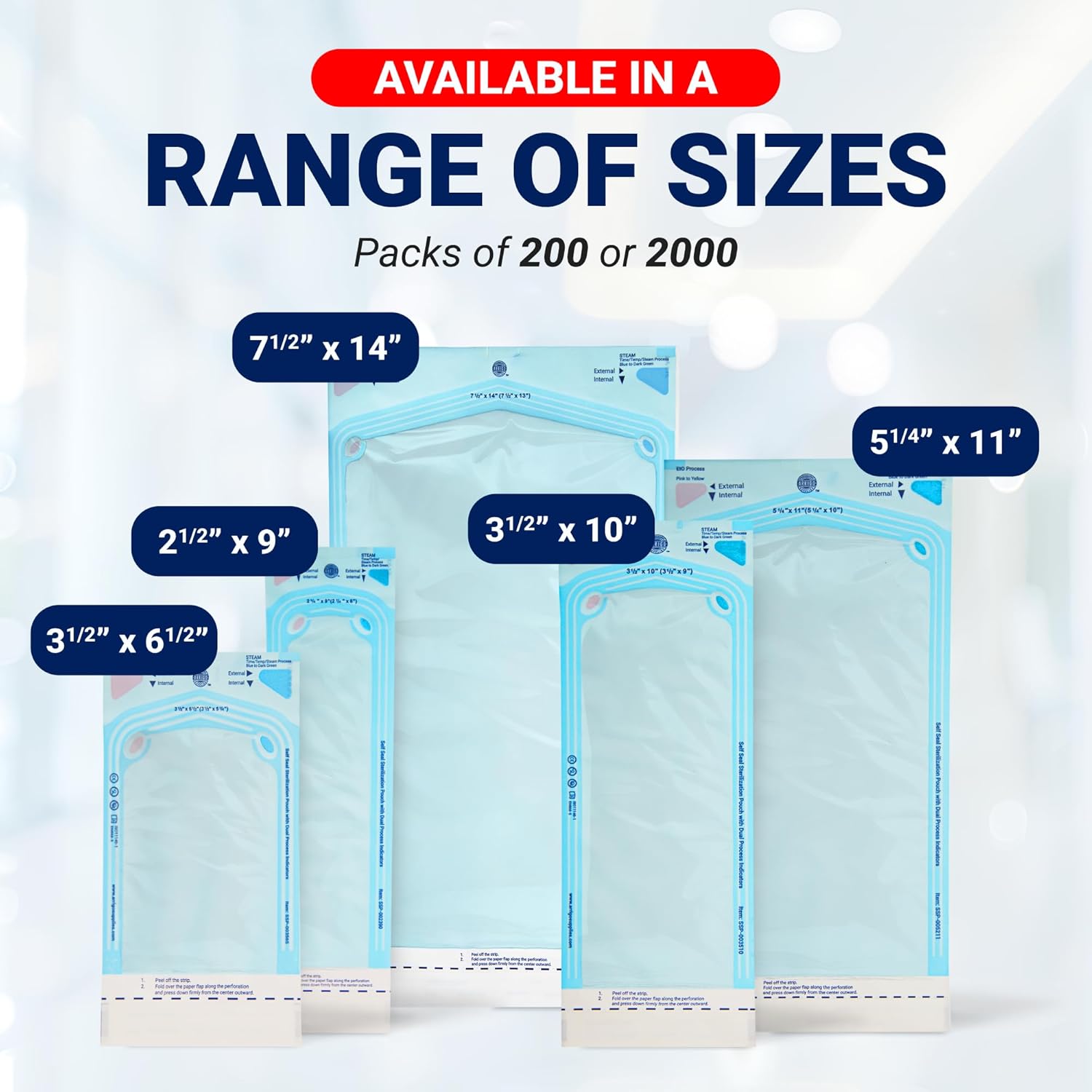 Arrigo Self-Sealing Sterilization Pouches 3.5" x 10" – 2000 Count – Autoclave Bags with Internal & Dual (Int/Ext) Indicators – Latex-Free, Medical-Grade for Dental, Health & Beauty
