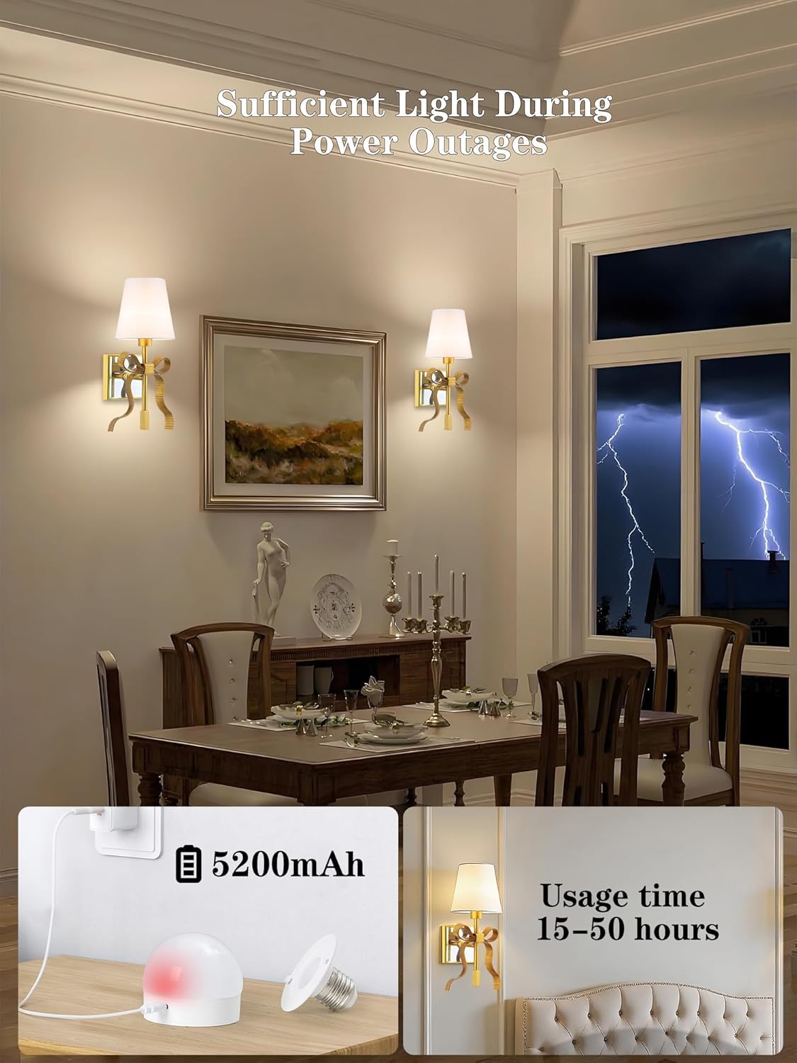 Battery Operated Wall Sconces Set of 2, Gold Wireless Bow Wall Light with 5200mAh Dimmable Bulbs & Remote, 15 Colors Rechargeable Brass Wall Sconce for Bedroom Living Room Hallway Decor