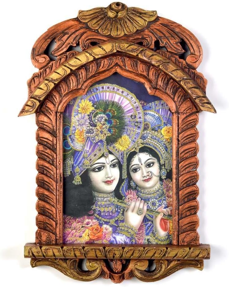 Little India Lord Saral Bihari n Radha Wooden Jharokha Painting 392