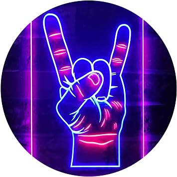 ADVPRO Rock n Roll Hand Heavy Metal Horn Band Dual Color LED Neon Sign Blue & Red 8.5" x 12" st6s23-i2948-br