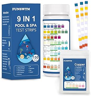 Pool Salt Test Strips 150 Counts - 9 in 1 Salt Water Pool Testing Kit Dectect Salt Copper Hardness pH Alkalinity Bromine Cyanuric Acid for for Pool Spa Hot Tub Saltwater Pool