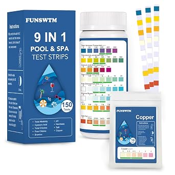 2026 New Pool Test Strips - 9 in 1 Pool Salt Test Strips 150 Counts for Salt Water Pool Testing Kit for Salt Level 0-6000ppm Copper GH pH Bromine Cyanuric Acid for for Swimming Pool Spa Hot Tub