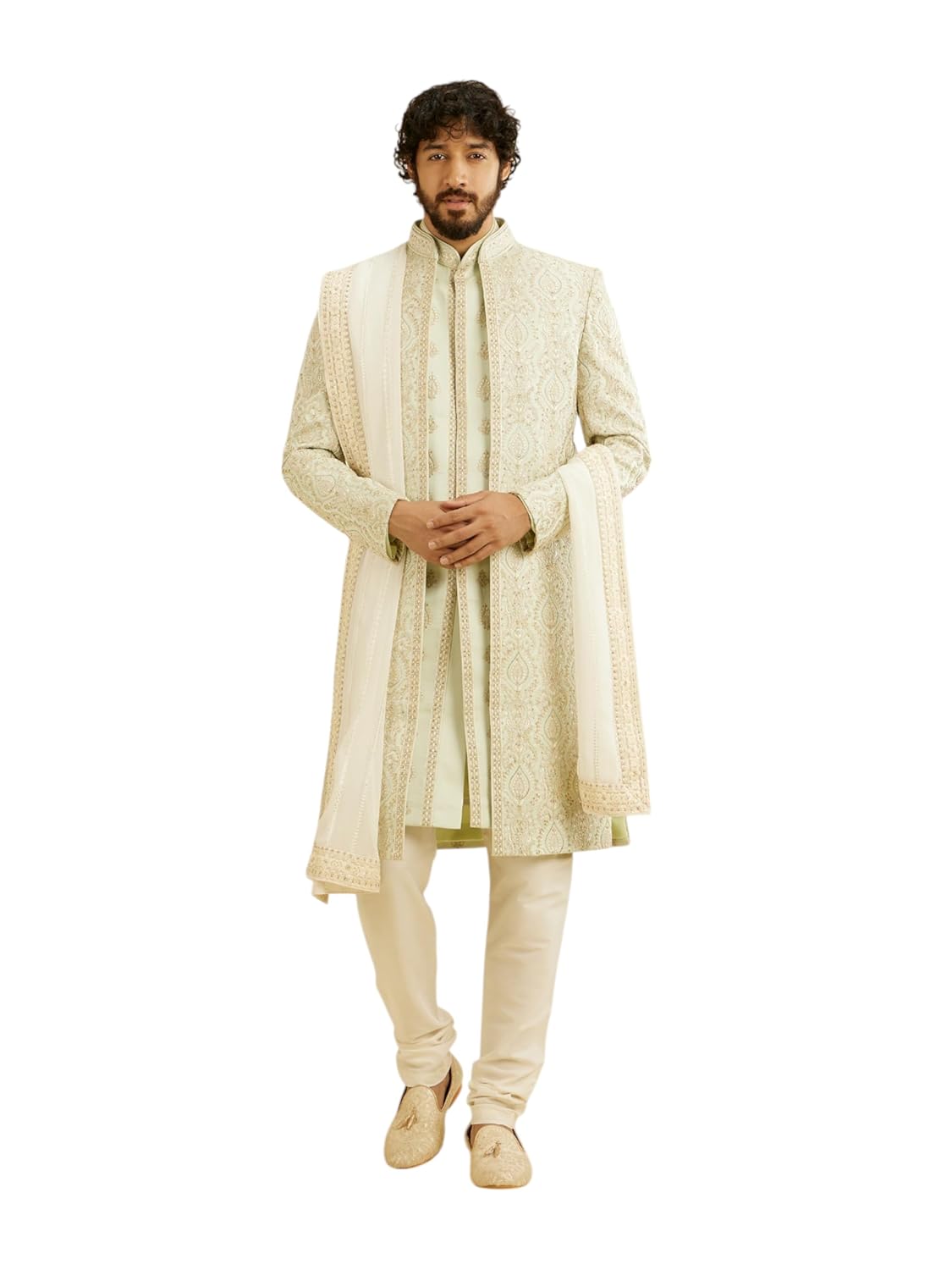Manyavar Men’s Georgette Chikankari Work & Sequins Dupatta