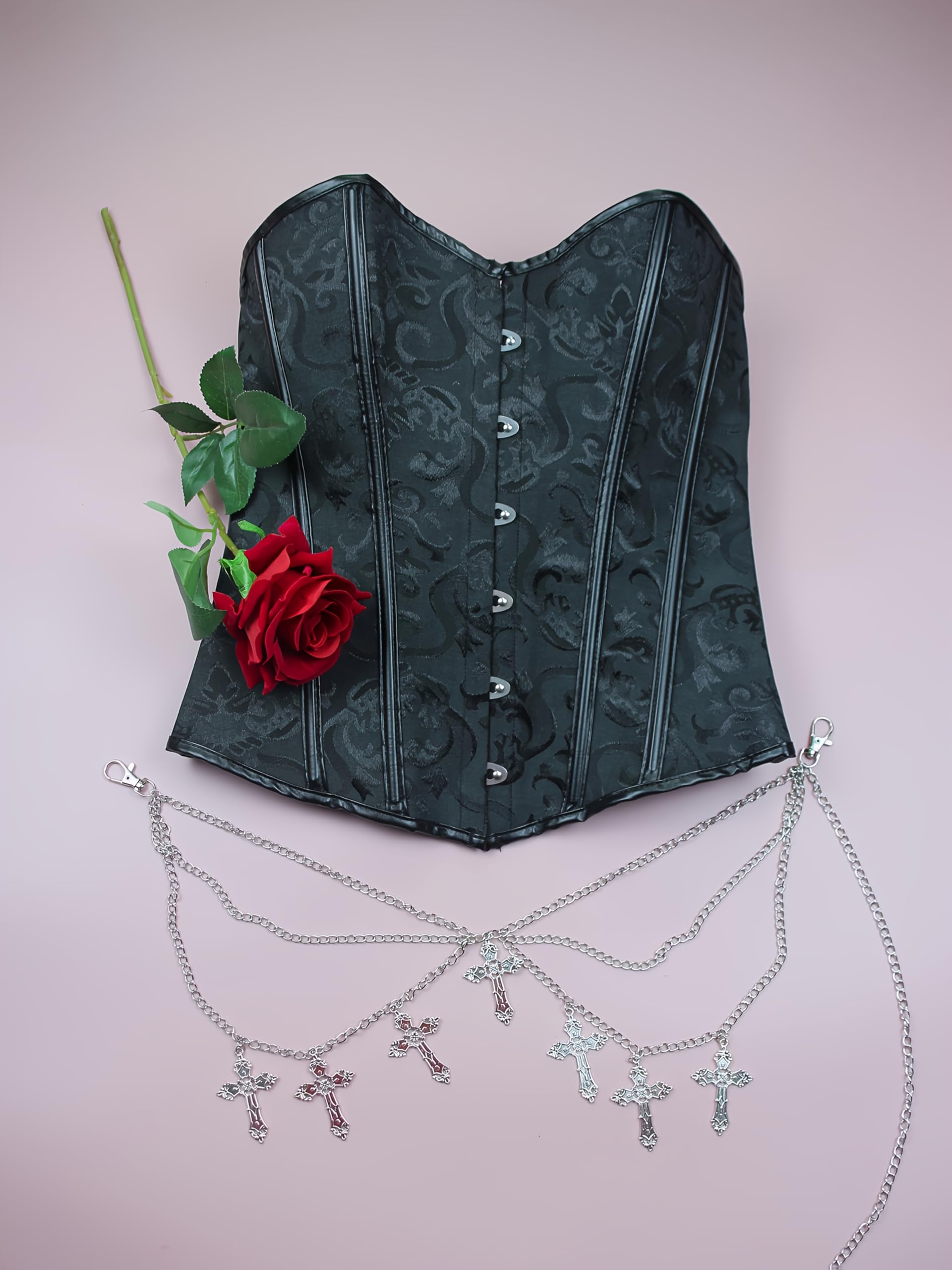 cloudy.lee Corsetto gotico da donna, in broccato, con lacci in vita, per outfit vittoriano steampunk