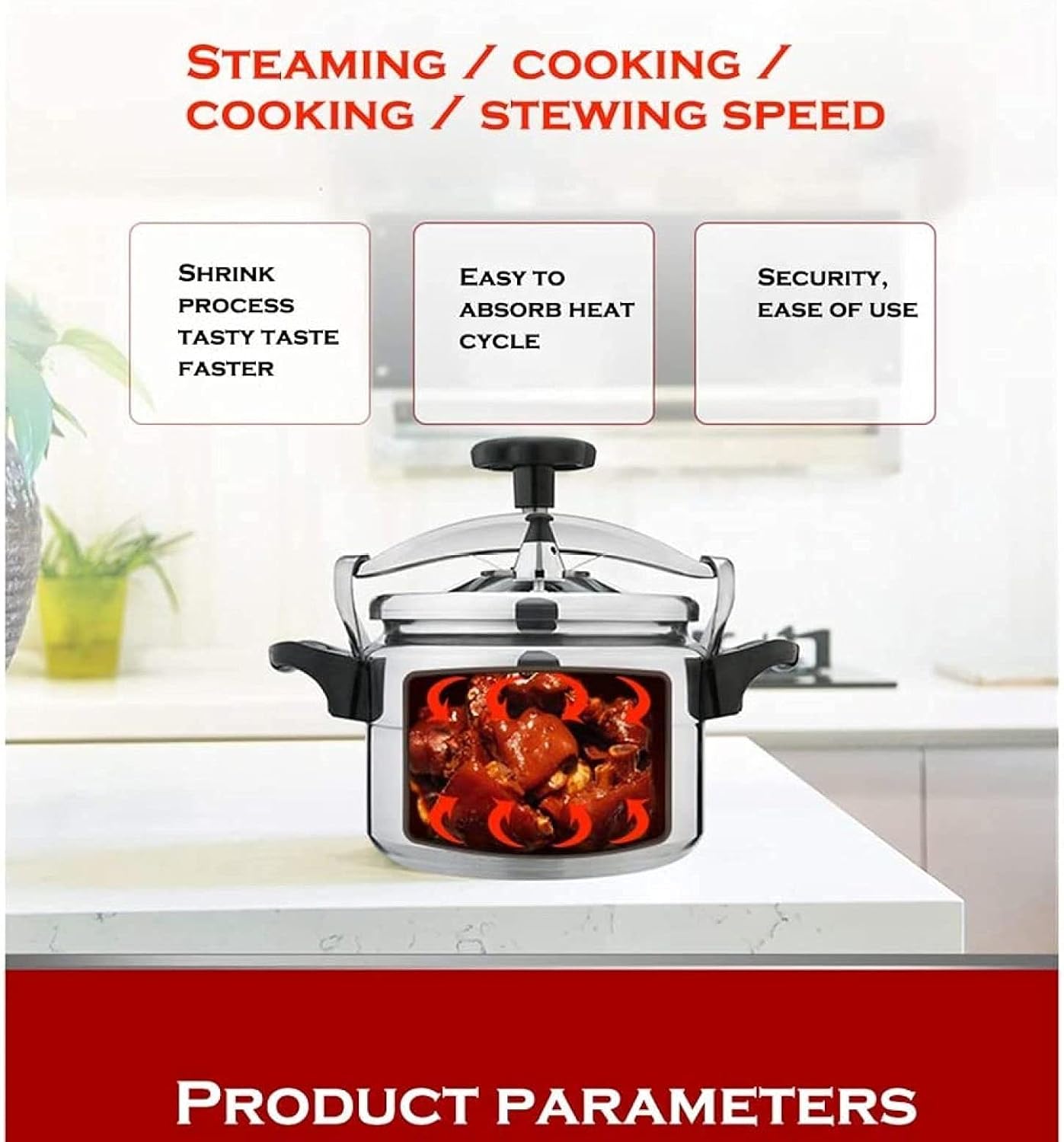 Large Capacity Steam Pressure Cooker Stainless Steel High Pressure Cooking Pot with Steamer Suitable for Gas Stove Induction Cooker Silver-5L