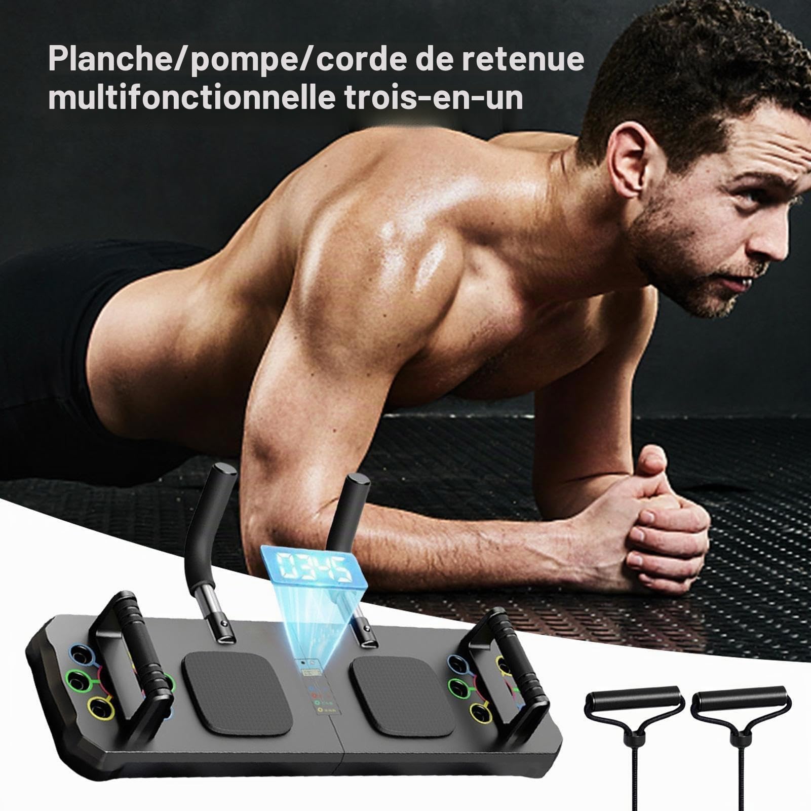 Planche d'entraînement à domicile | Planche de pompes musculaires avec minuteur – Planche de pompes professionnelles réglables, planche antidérapante pour entraînement physique complet du corps Zorq