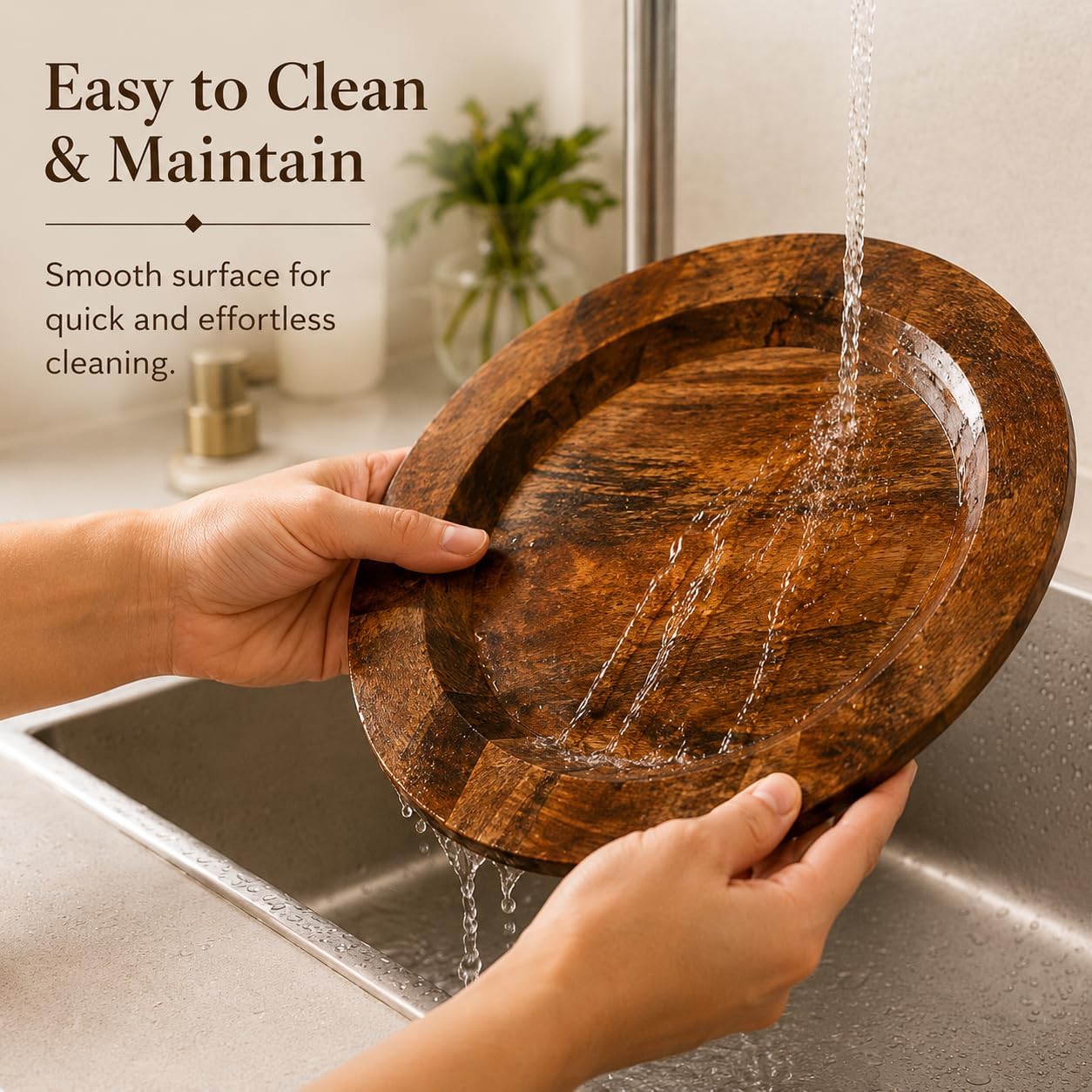 CLEENTABLE 13" Wooden Charger Plates Set of 4 – Round Walnut Wood Dinner Plates, Lightweight Unbreakable Wood Serving Plates for Dinner, Snacks, Dessert, Kitchen & Dining Table Décor