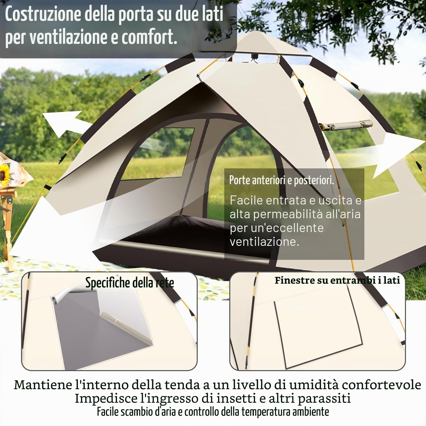 Tenda da campeggio automatica, leggera, per 2-3 persone, impermeabile, antivento, protezione UV, perfetta per spiaggia, viaggi, escursioni, campeggio, caccia, pesca, ecc
