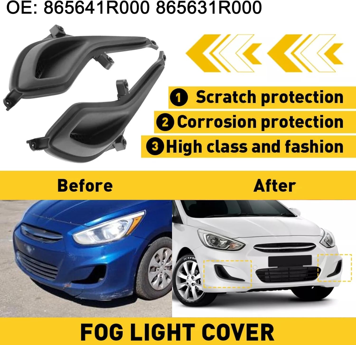 Front Bumper Fog Light Cover Trim for Hyundai Accent 2012-2017#865641R000 865631R000 HY1039111 HY1038111