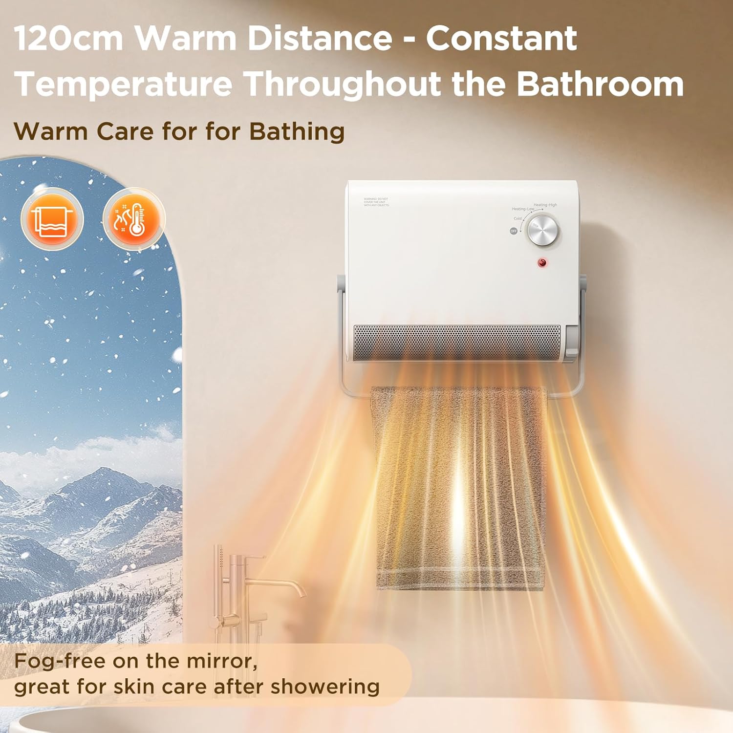 EasyAcc Electric Heaters for Indoor Use, 1200W PTC Fast Heating Energy Efficient Panel Wall Heaters, 30° Oscillation, 3 Modes, Easy 2-Min Install, Plug in Space Heater for Bathroom Bedroom Office