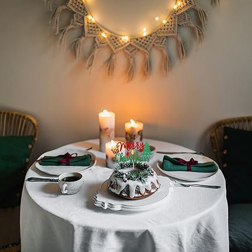 Vista 68 de Rsstarxi 1 paquete de decoración de pastel de Navidad con purpurina verde y rojo hojas de acebo y bayas, sombrero de Papá Noel, barba, decoración