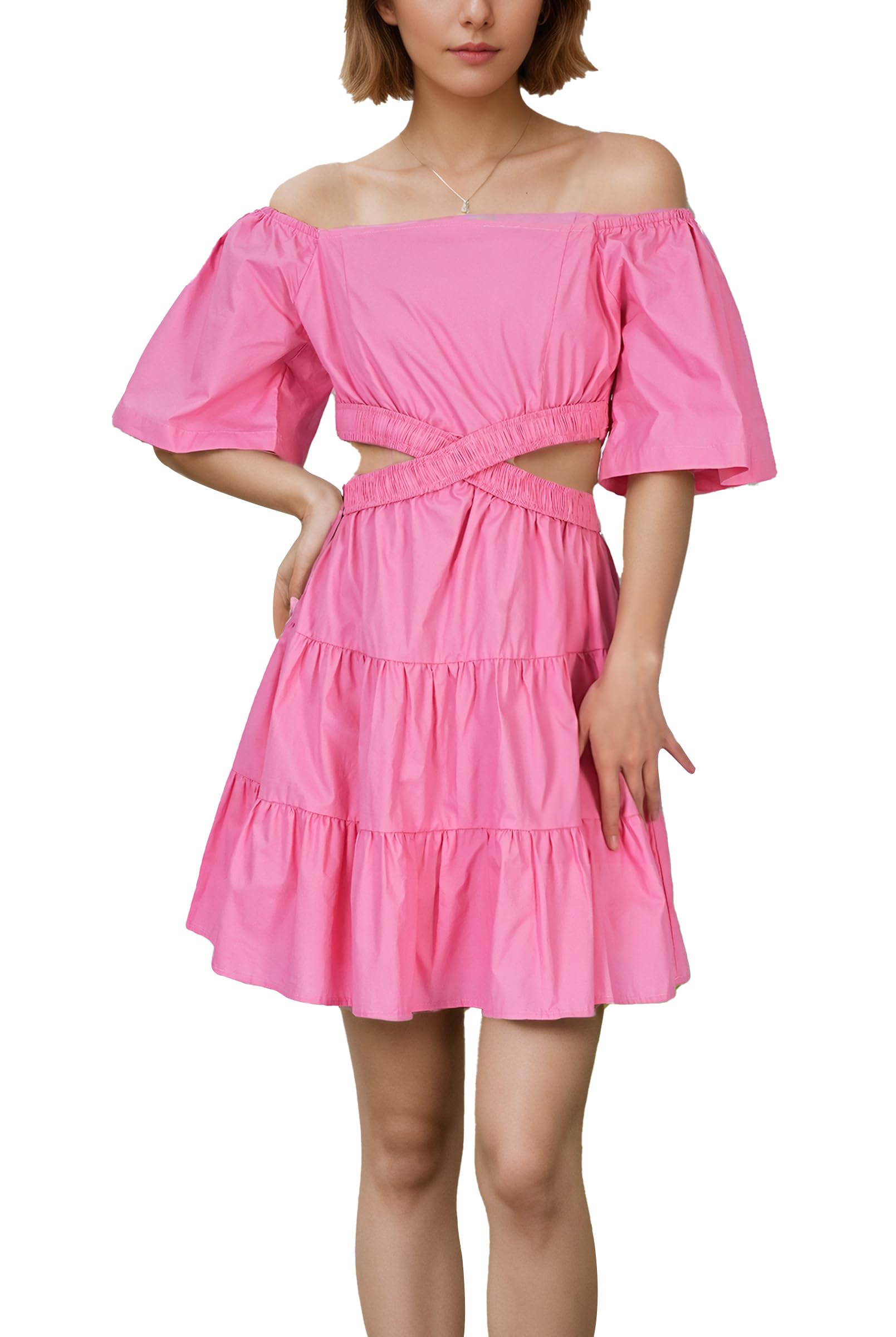 Mohernlight Pink Mini Dress Casual Party Attire Square Neck Pink |  Desertcart BAHRAIN