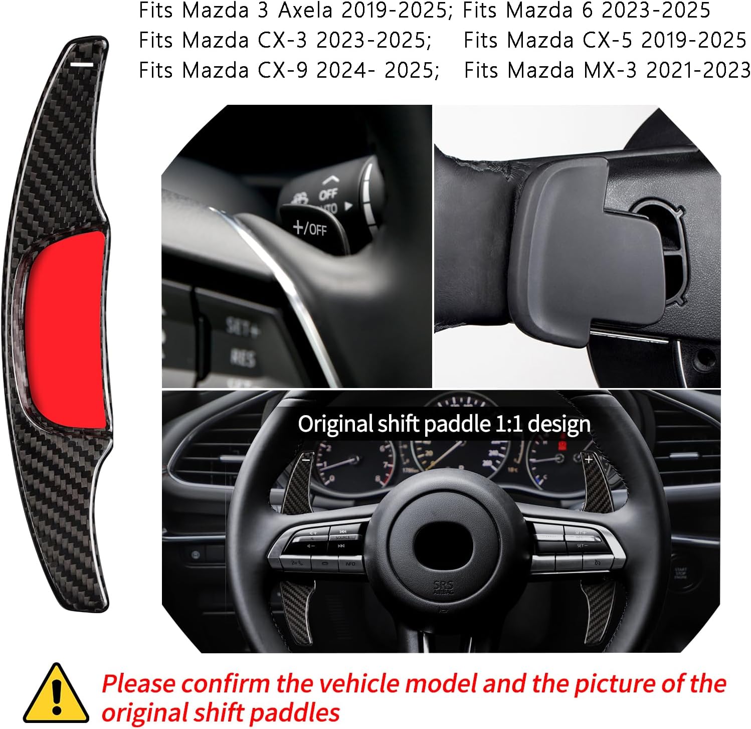 T-carbon Paddle Shifter Extensions Fits Mazda MX-3 2021-2023 Gear Shift Accessories;Real Carbon Fiber Steering Wheel Paddles Shifter Cover Trim Fits Mazda 3 Axela 6 CX30 CX50 CX90 2024 2025