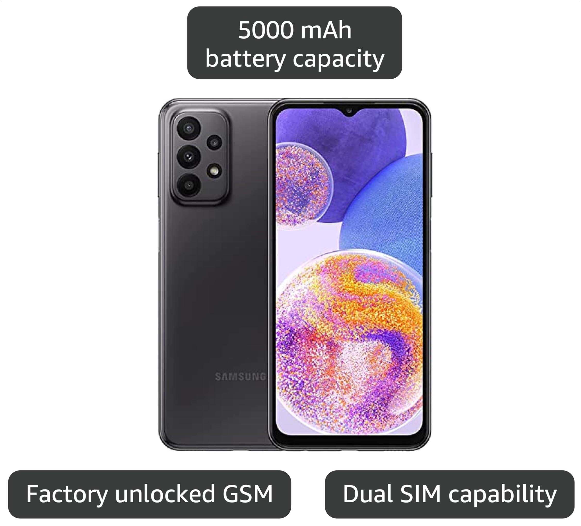 Amazon.com: Samsung Galaxy A23 Dual SIM, 64GB + 4GB RAM, Black