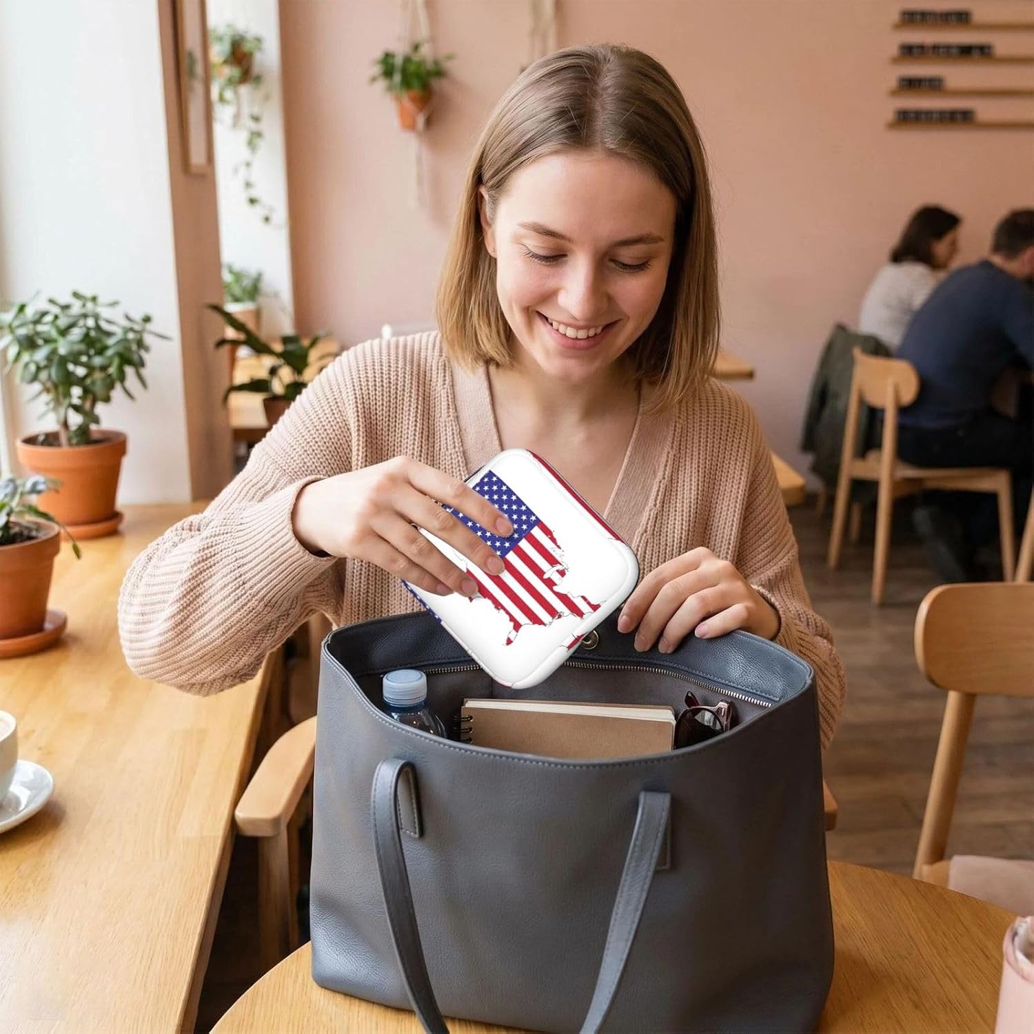 Usa Flag Map Print Women Period Bag Sanitary Pouch Portable Pad Pouch Tampon Holder Small Zipper Pouch Storage Bag