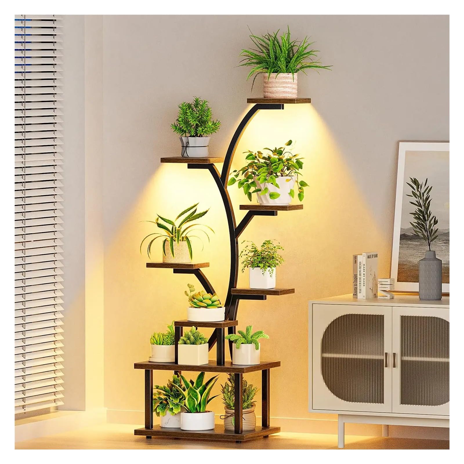 LINYpA66 Plant Stand Indoor Stand Indoor with Grow Lights, 41.5" Tall Multiple Plant Shelf, Lighted , Double U-Shaped Corner Plants(8tiers-shaped)
