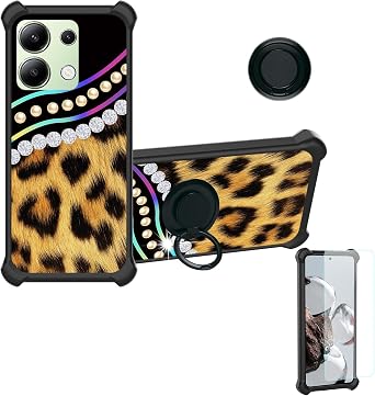 OSNCG Case Compatible for Xiaomi Redmi Note 13 4g Phone Case Cover [with Tempered Glass Screen Protector][Hard PC + Soft Silicone][Ring Support] [Colorful Reflect Light] IMDH-ZBW