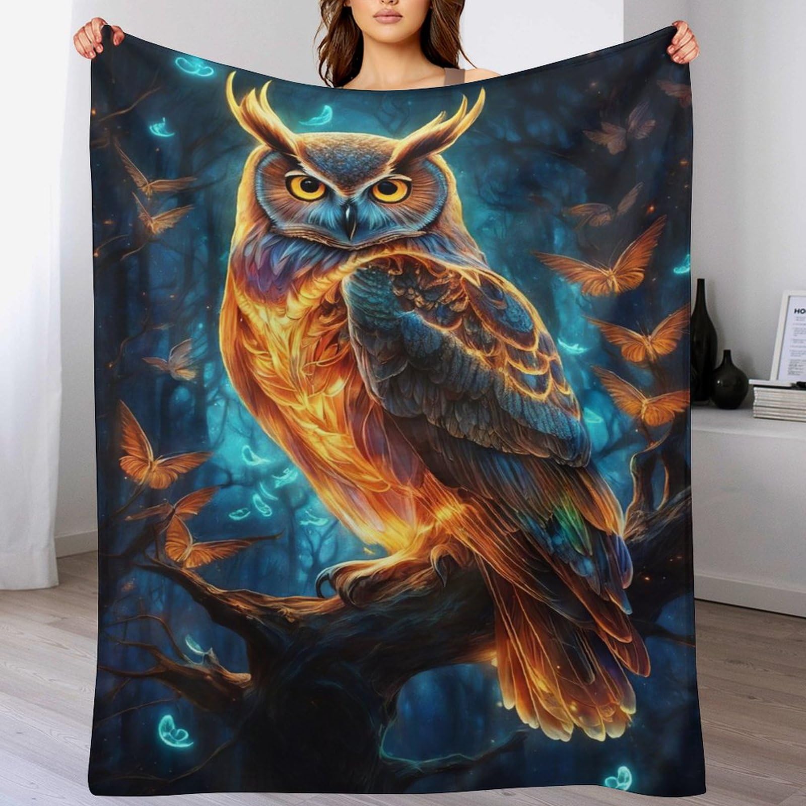 Couverture hibou contre le froid hivernal | Plaid flannel lavable chaud et doux 150x200