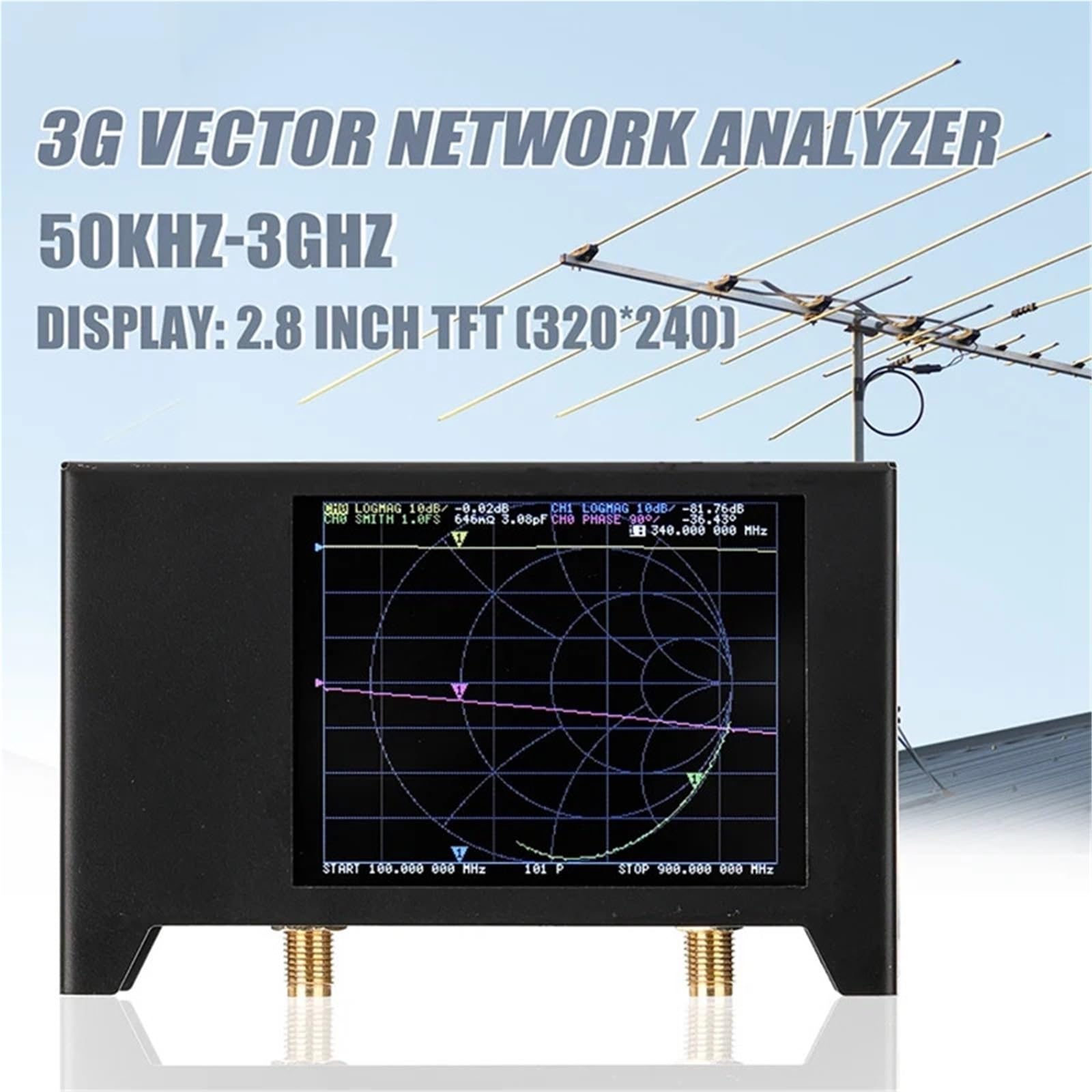 Analizator sieci Analizator sieci wektorowej Nanovna V2 3G z 2,8-calowym ekranem dotykowym TFT SAA2, antena krótkofalowa HF, VHF, UHF, metalowy tester VNA do diagnostyki kabli sieciowych