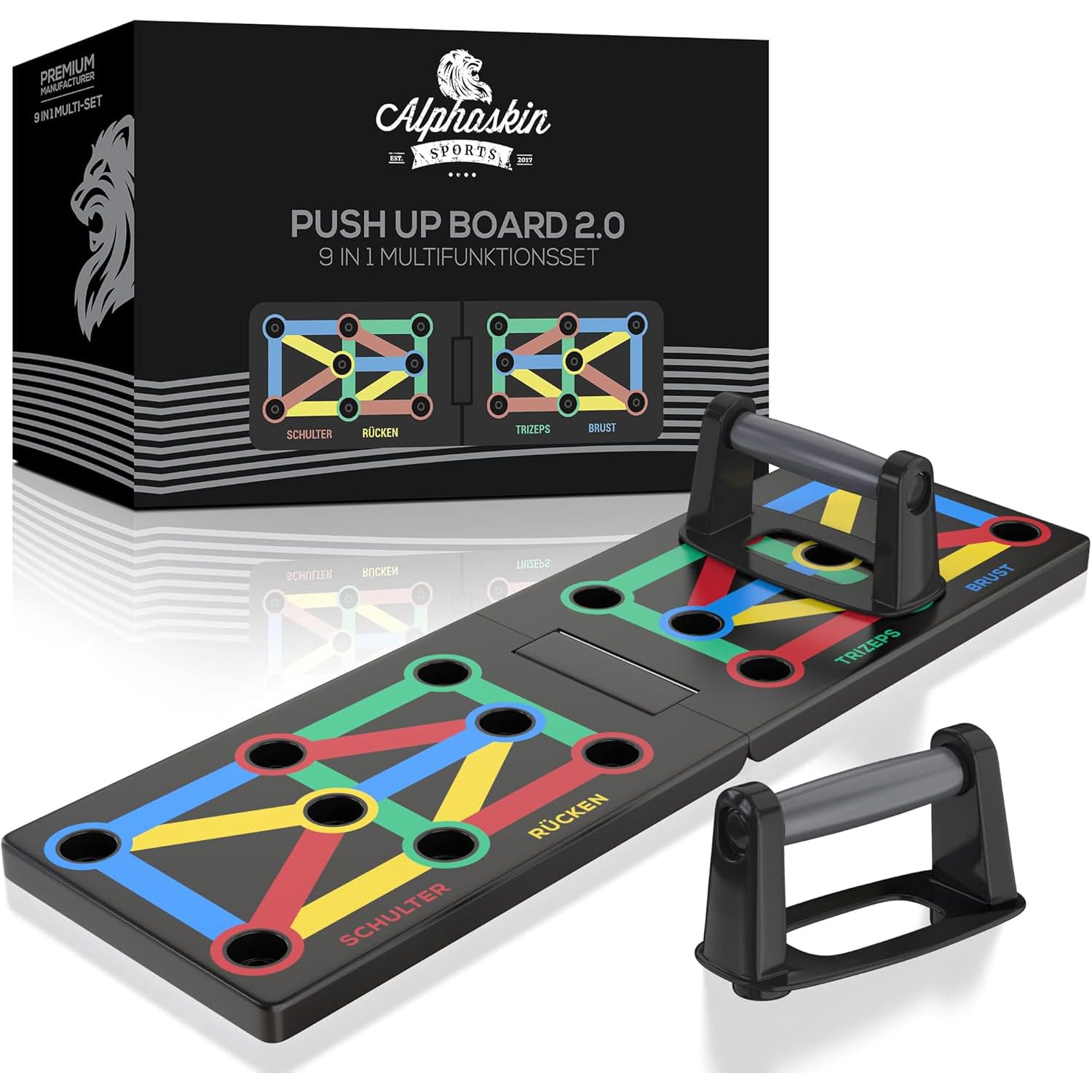 ALPHASKIN® Premium Push Up Board Set I Push Up Grips Homeworkout I 9 in 1 Push Up Board I Homegym I Home Fitness Equipment