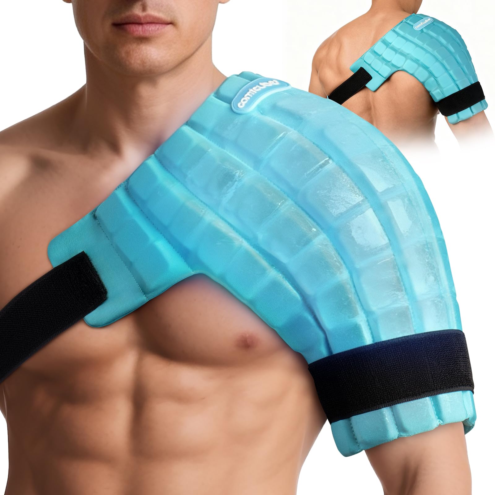 Comfcube Shoulder Ice Pack Wrap for Injuries, 2 Hours Long Lasting Rotator Cuff Cold Therapy Flexible Shoulder Ice Pack for Pain Relief, FSA Eligible, Cold Pack for Tendinitis, Surgery, Swelling