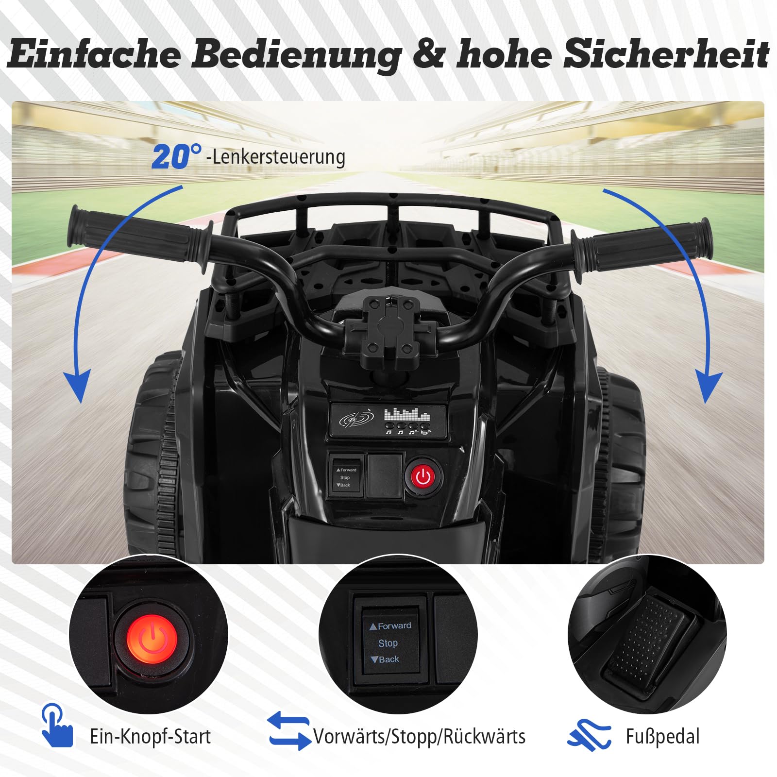 GOPLUS Quad elektryczny dla dzieci 6 V, dla dzieci Ride-On ATV z uruchamianiem jednym przyciskiem, odtwarzacz MP3, reflektory LED i kosz do przechowywania, samochód elektryczny dla chłopców i