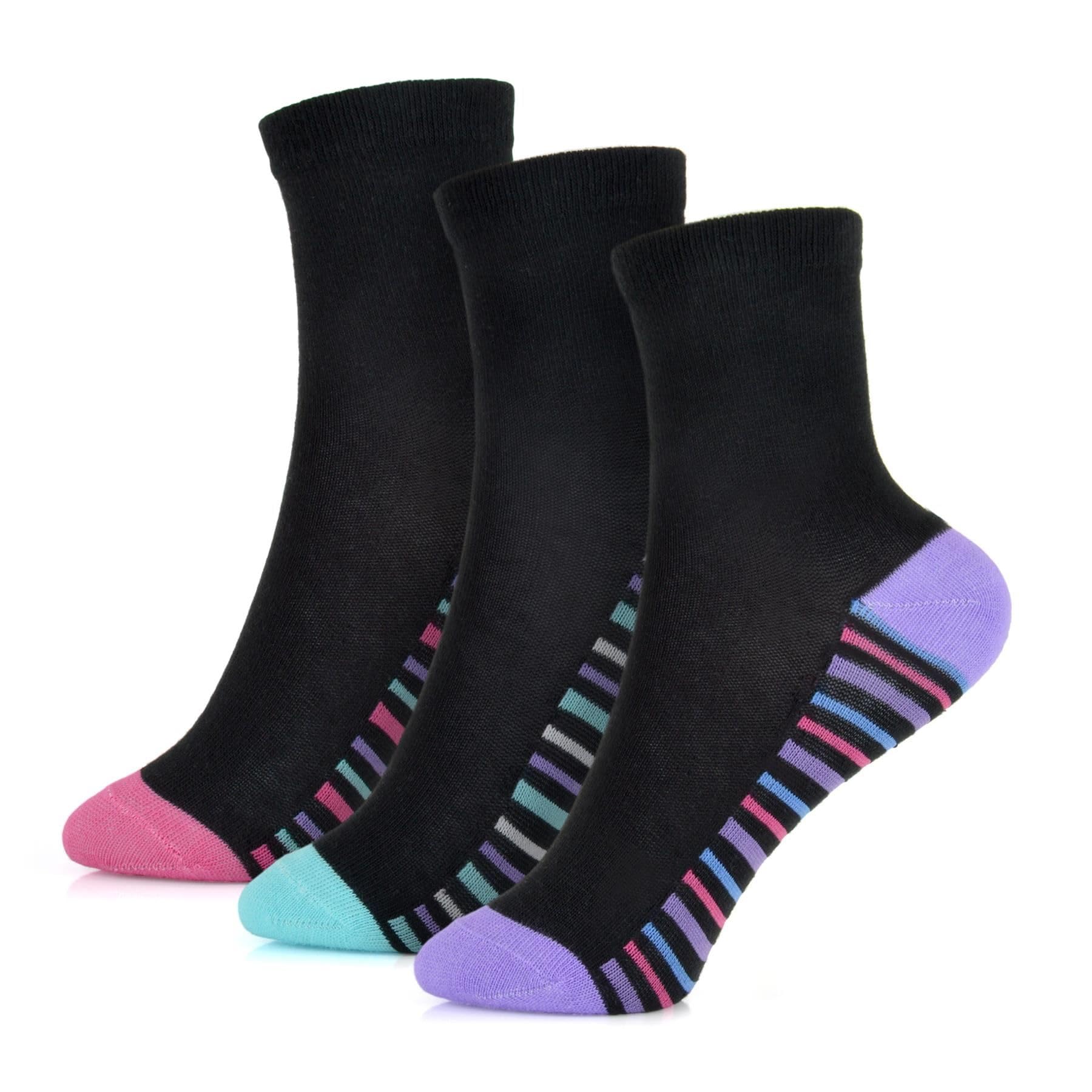 A2z 4 Kids Girls Black B Stripe Heel & Toe Socks Stylish Striped Black - Socks Az308 3 Pack 3-6 (9-12)