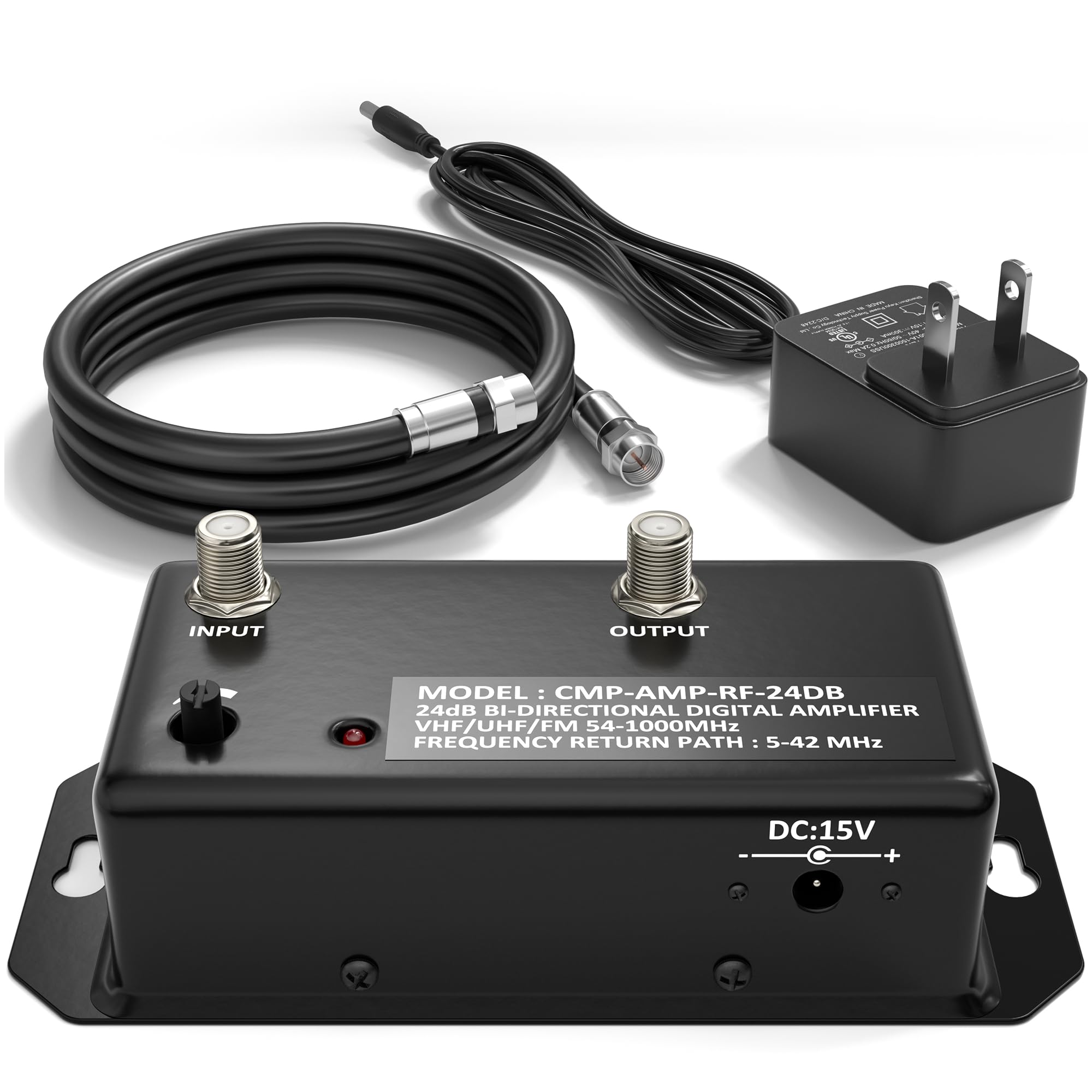 THE CIMPLE CO Antenna Amplifier, Digital TV Signal Booster, Adjustable Gain, 24 dB Distribution, NTSC, ATSC, FM, UHF, VHF, 1000 MHz, Includes RG6 Coaxial Cable