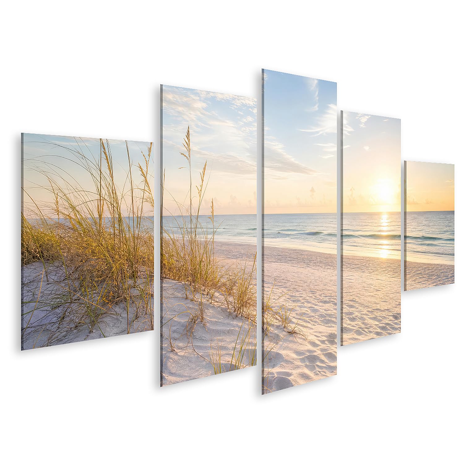 islandburner Cuadro sobre lienzo de ensueño amanecer en la playa, mural para salón, decoración para los amantes de la pasión por los viajes – 5 piezas