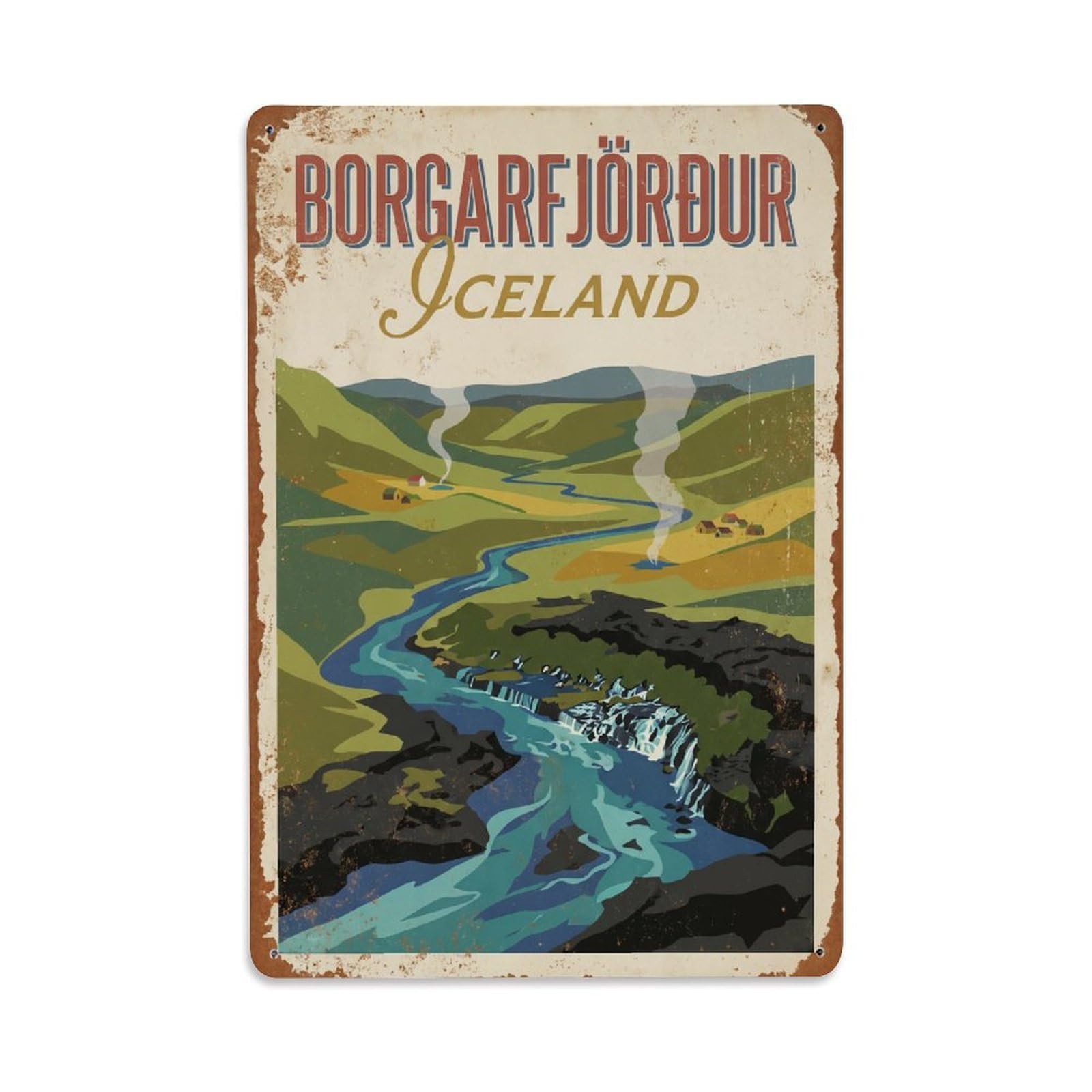 Gead 8X12inch Style Vintage Travel Borgarfjordur Iceland Valley Metal Tin Sign