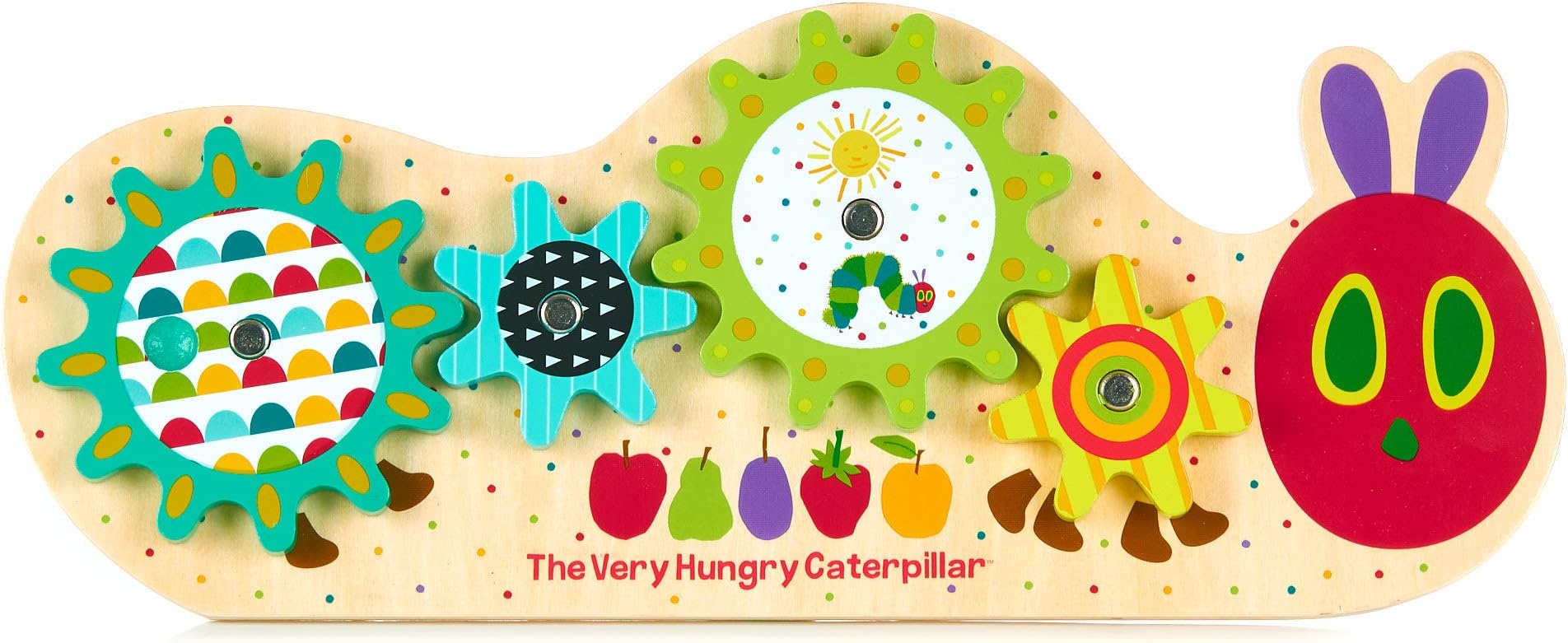 KIDS PREFERRED World of Eric Carle The Very Hungry Caterpillar Montessori Spinning Wooden Gears Toy with Colorful Non-Removable Gears