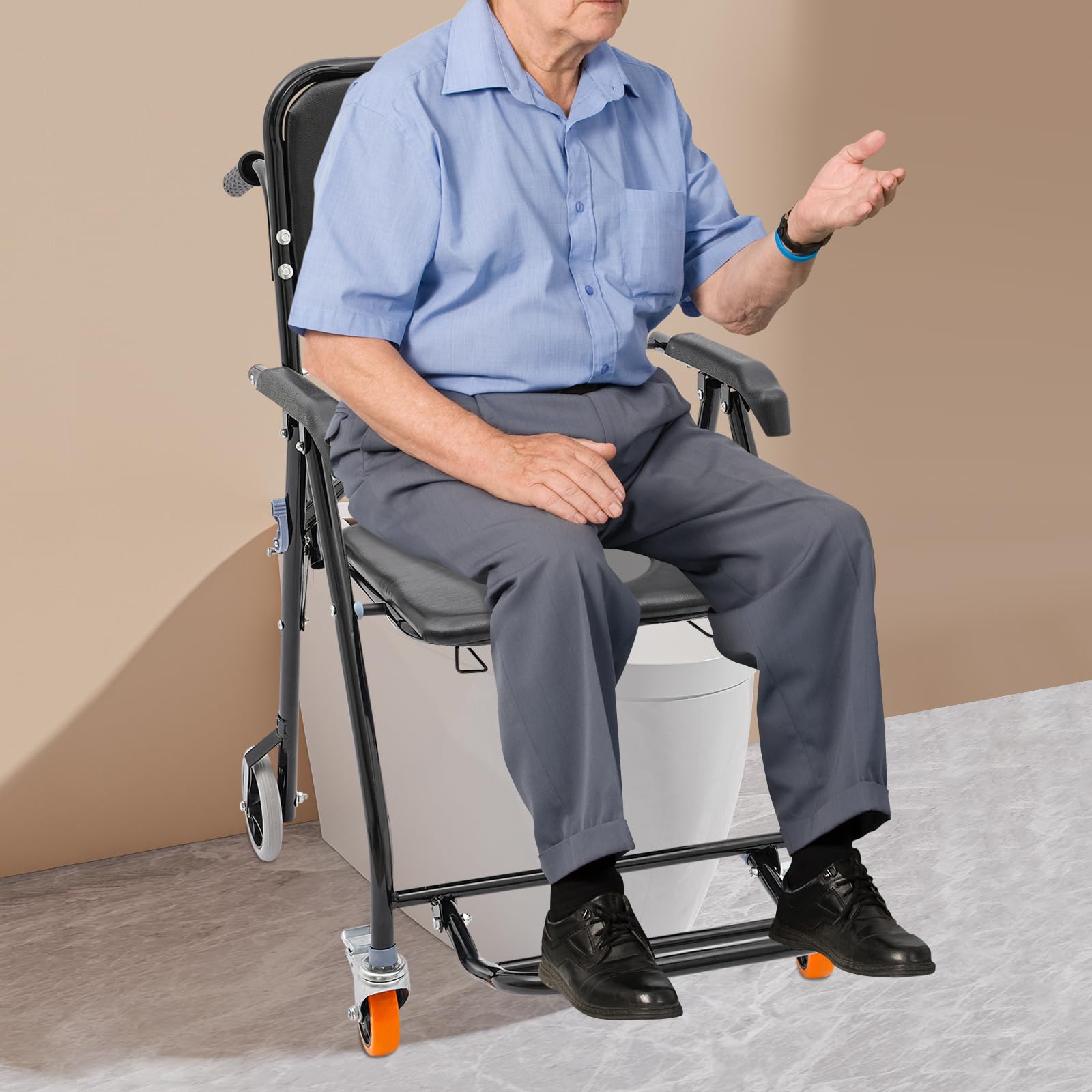 Krzesło prysznicowe, stołek prysznicowy, składany, dla seniorów, z kółkami, dla seniorów, obciążenie 100 kg, szerokość 44 cm, wysokość siedziska 51 cm