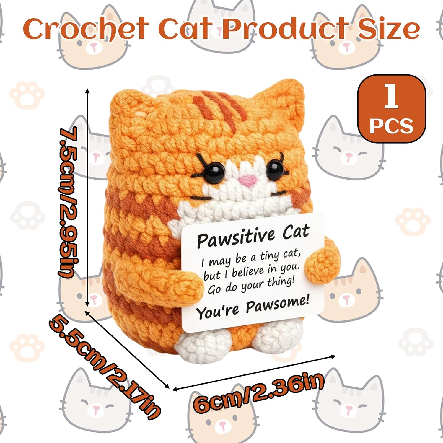 CZFSWT Emotional Support Cat, Crochet Cat, Positive Crochet Animals Suitable for Desk Decoration, Gift for Special Occasions