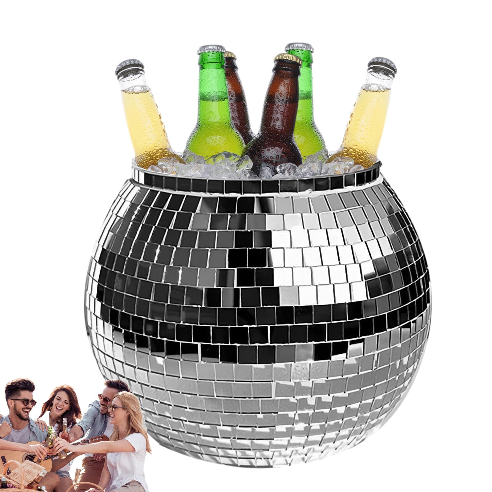 Cubitera de hielo – Cubo de hielo con bola de discoteca | 3L reflectante cóctel Íce Büucket, disco cerveza vino enfriador de vino, copa reflectante champán, botella de bebidas de bola para bar