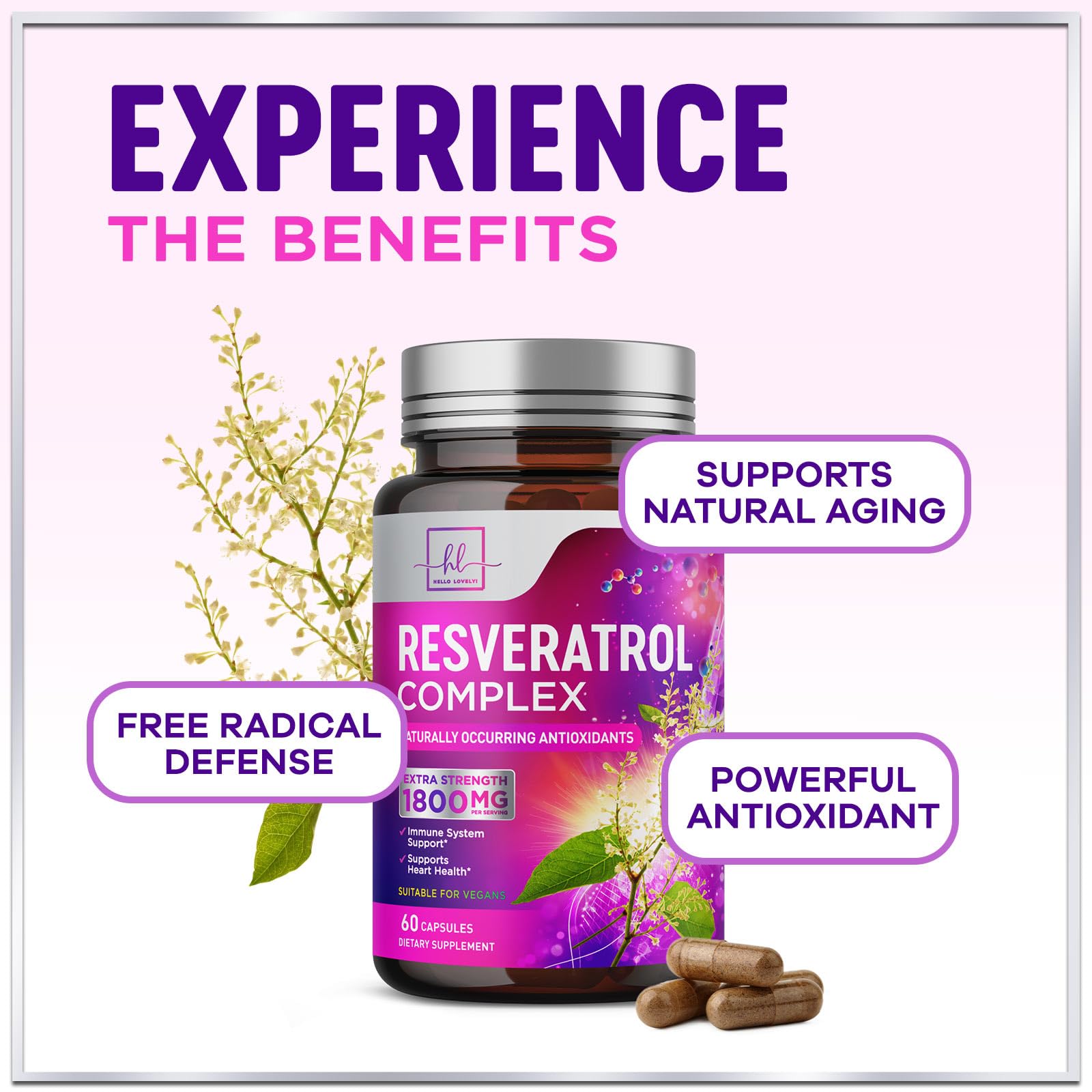 Resveratrol Blend 1800mg Supplement - Extra Strength Antioxidant Complex for Healthy Aging & Immune Support, Natural Heart Health & Energy Support, Bioavailable Trans-Resveratrol - 60 Capsules — Amazon image 6