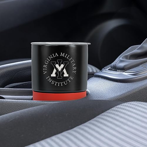 Miniatura 447 de Rico Industries NCAA Miami of Ohio Redhawks - Vaso de cerámica de 16 onzas con agarre de silicona, grabado láser profundo, diseño de color negro